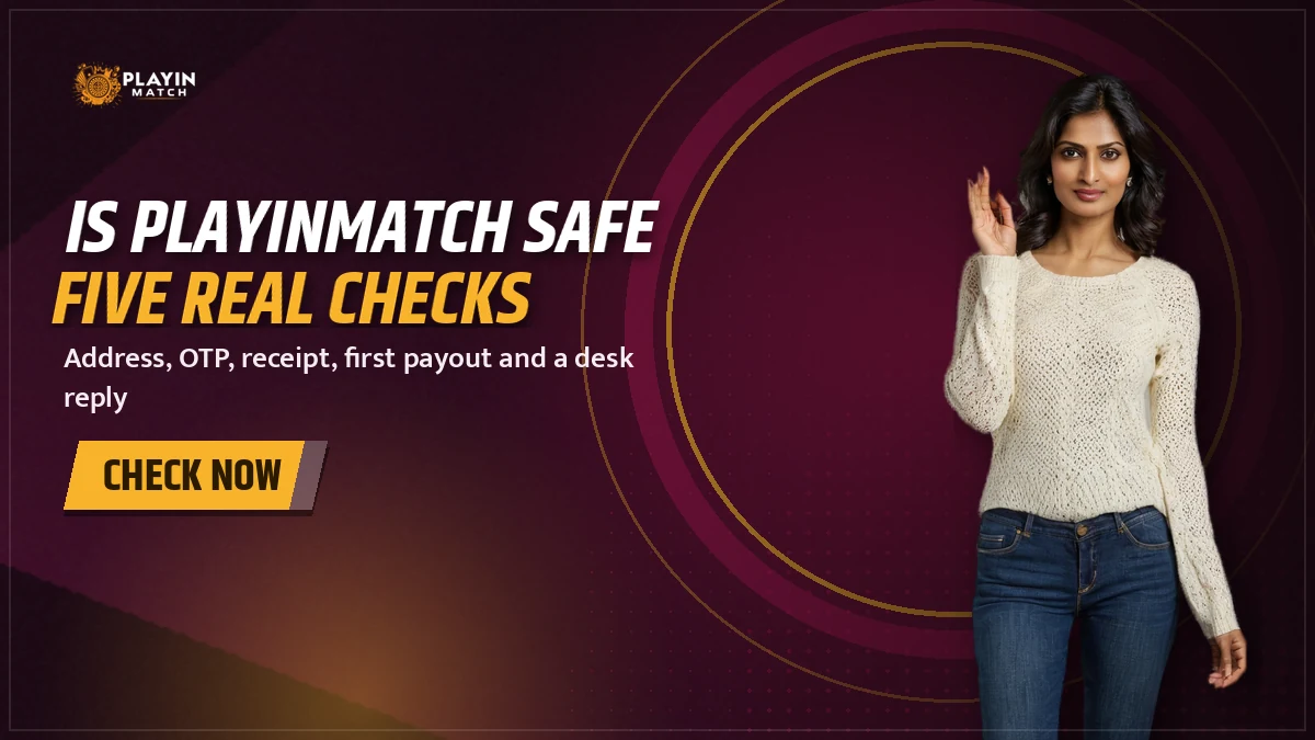 Is PlayinMatch safe banner with five account checks and the PlayinMatch lobby