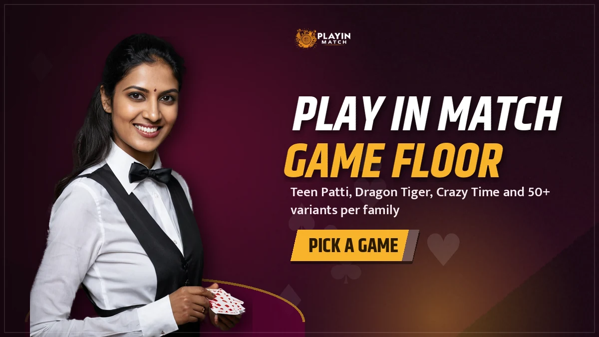 Play in Match Game banner with PlayinMatch card tables, roulette and game shows